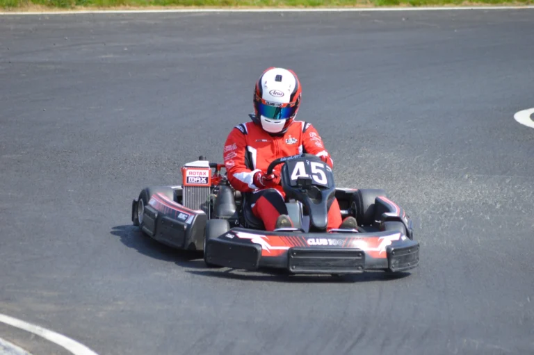 Kart number 45 racing towards the camera