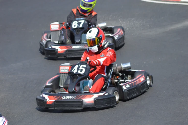 Karts 45 and 67 racing side by side