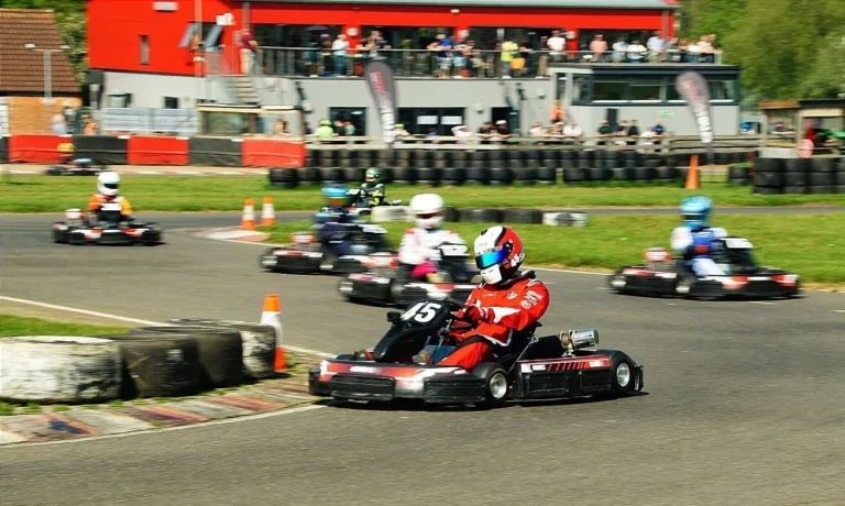 A pack of karts racing
