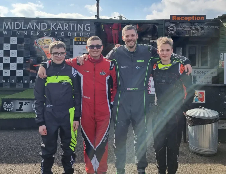 Samuel with his team at Midland Karting